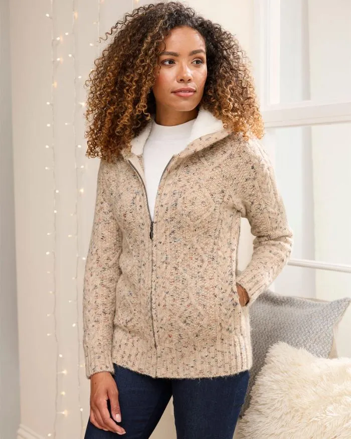 Cotton Traders Knitwear Cable Hooded Zip Cardigan 8211 Women