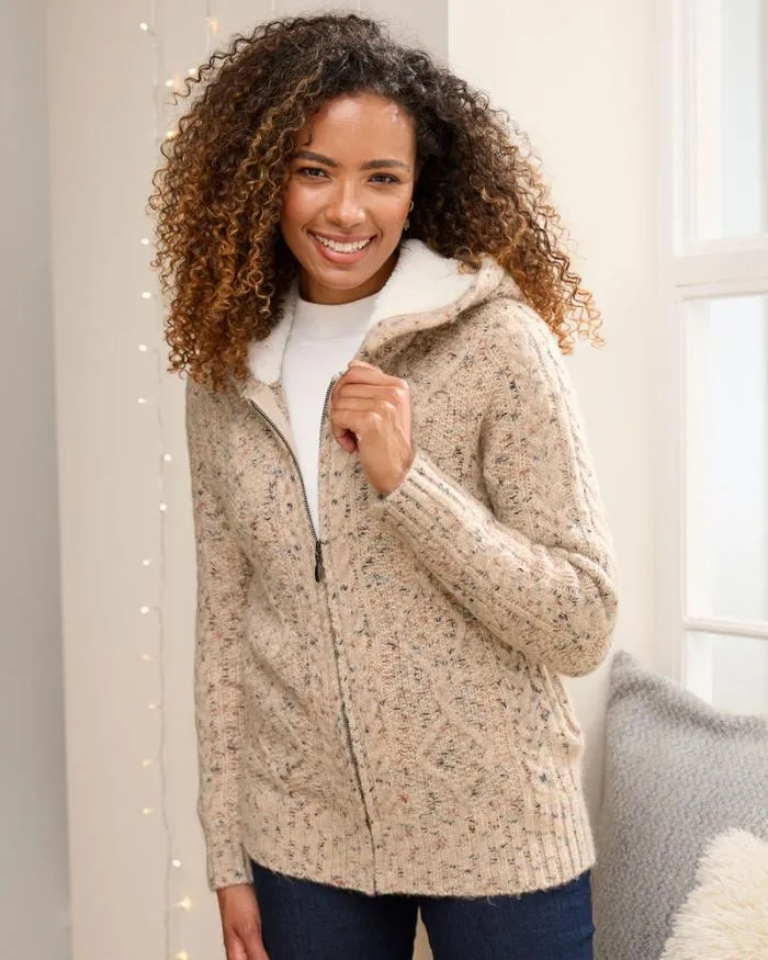 Cotton Traders Knitwear Cable Hooded Zip Cardigan 8211 Women