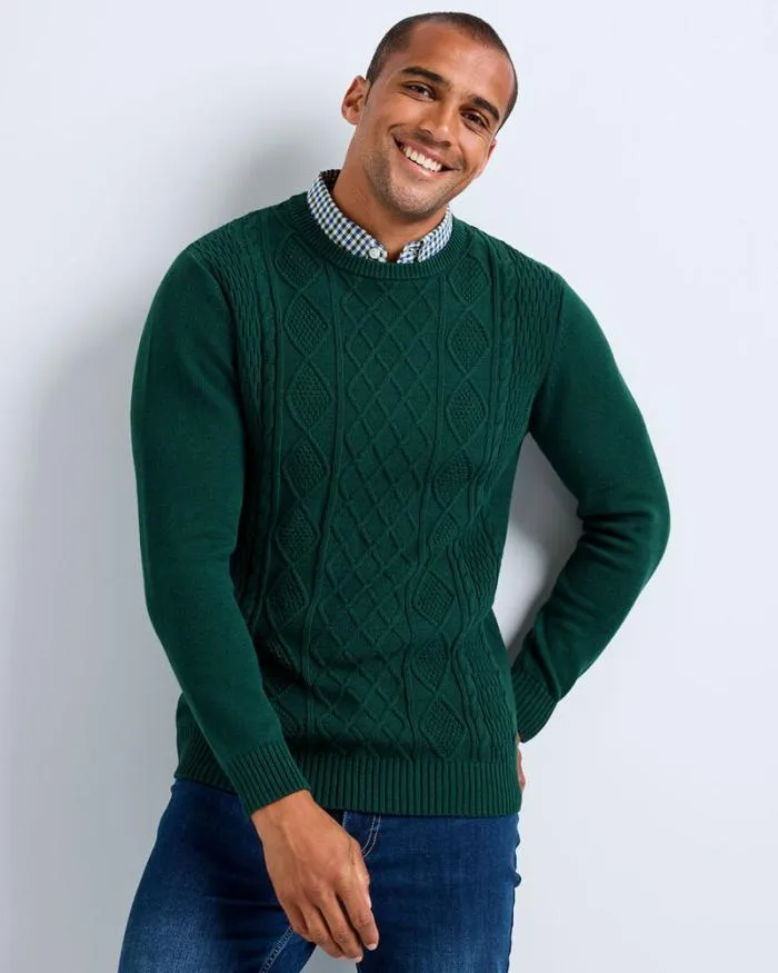 Cotton Traders Knitwear Crew Neck Cable Mock Shirt Jumper 8211 Men