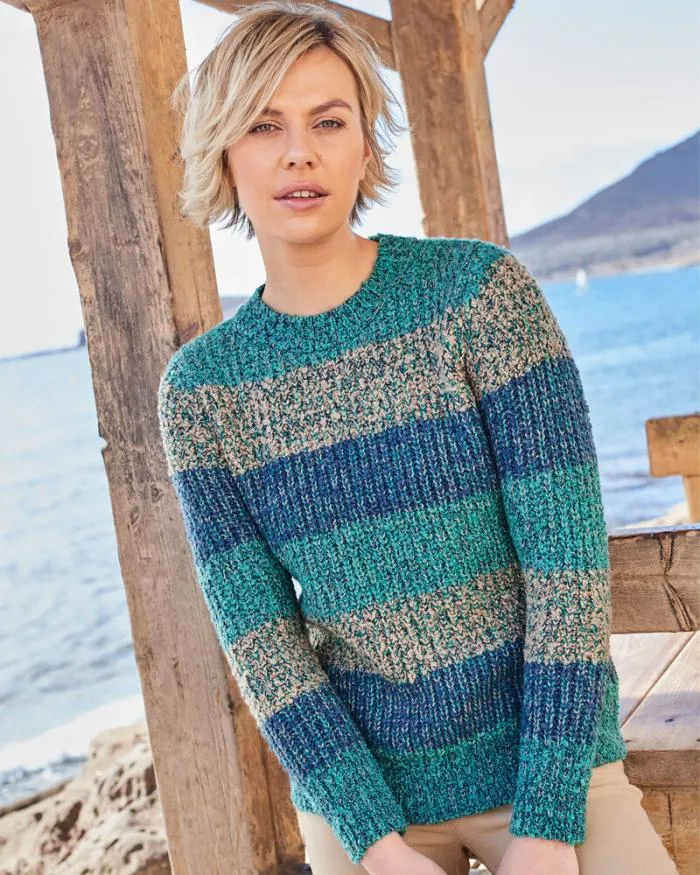 Cotton Traders Knitwear MultiFleck Stripe Crew Neck Jumper 8211 Women