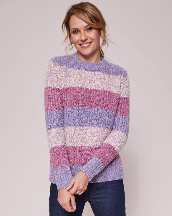 Cotton Traders Knitwear MultiFleck Stripe Crew Neck Jumper 8211 Women