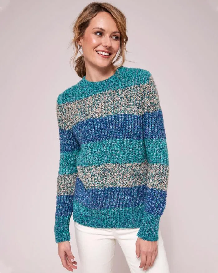 Cotton Traders Knitwear MultiFleck Stripe Crew Neck Jumper 8211 Women
