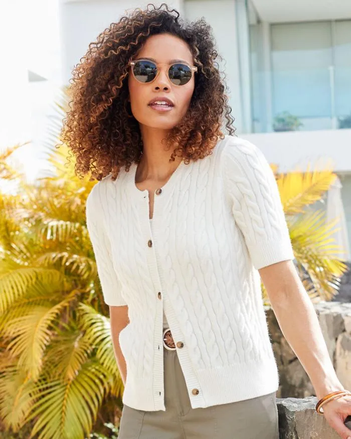 Cotton Traders Knitwear Short Sleeve Cutest Cable Cardigan 8211 Women