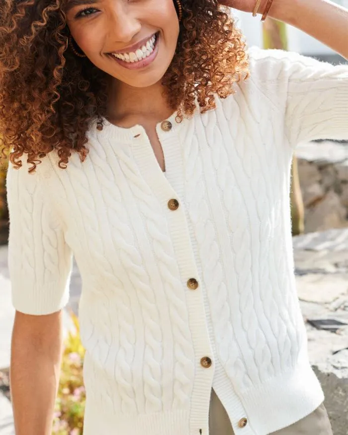 Cotton Traders Knitwear Short Sleeve Cutest Cable Cardigan 8211 Women