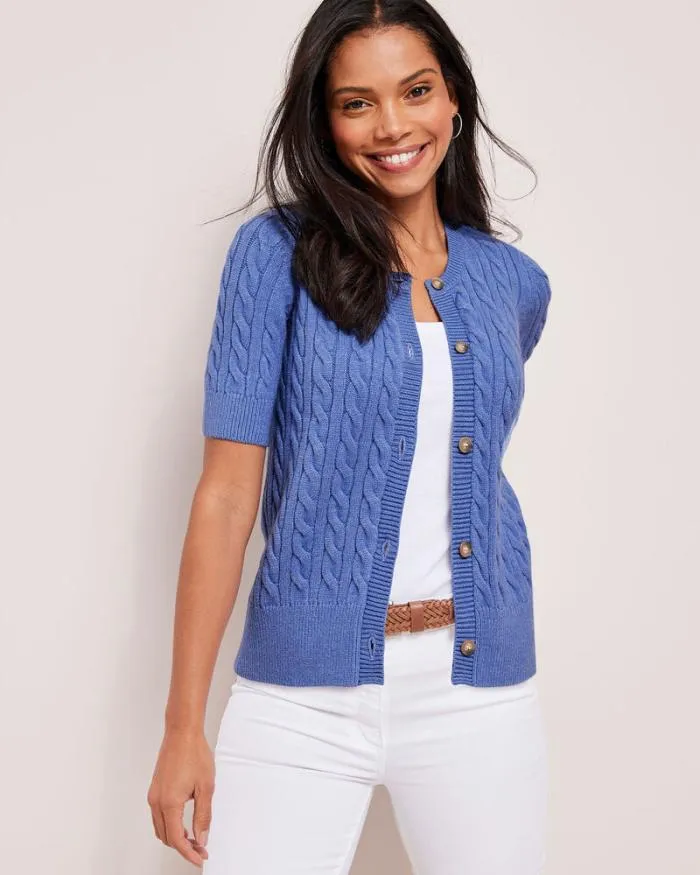 Cotton Traders Knitwear Short Sleeve Cutest Cable Cardigan 8211 Women