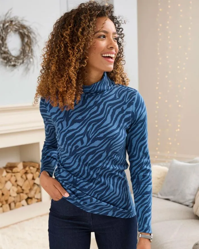 Cotton Traders Tops and TShirts CosyUp Long Sleeve Print Roll Neck Top 8211 Women