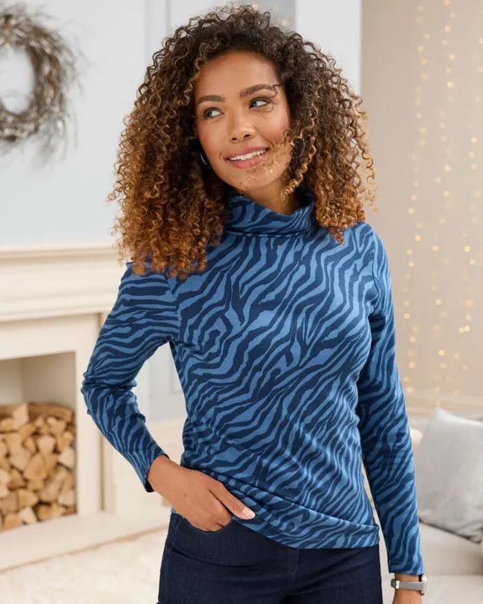 Cotton Traders Tops and TShirts CosyUp Long Sleeve Print Roll Neck Top 8211 Women