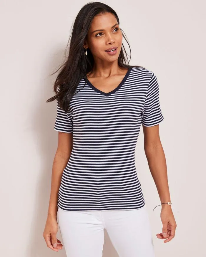 Cotton Traders Tops and TShirts Wrinkle Free Short Sleeve Stripe VNeck Top 8211 Women Cotton Traders Tops and TShirts Wrinkle Free Short Sleeve Stripe VNeck Top 8211 Women
