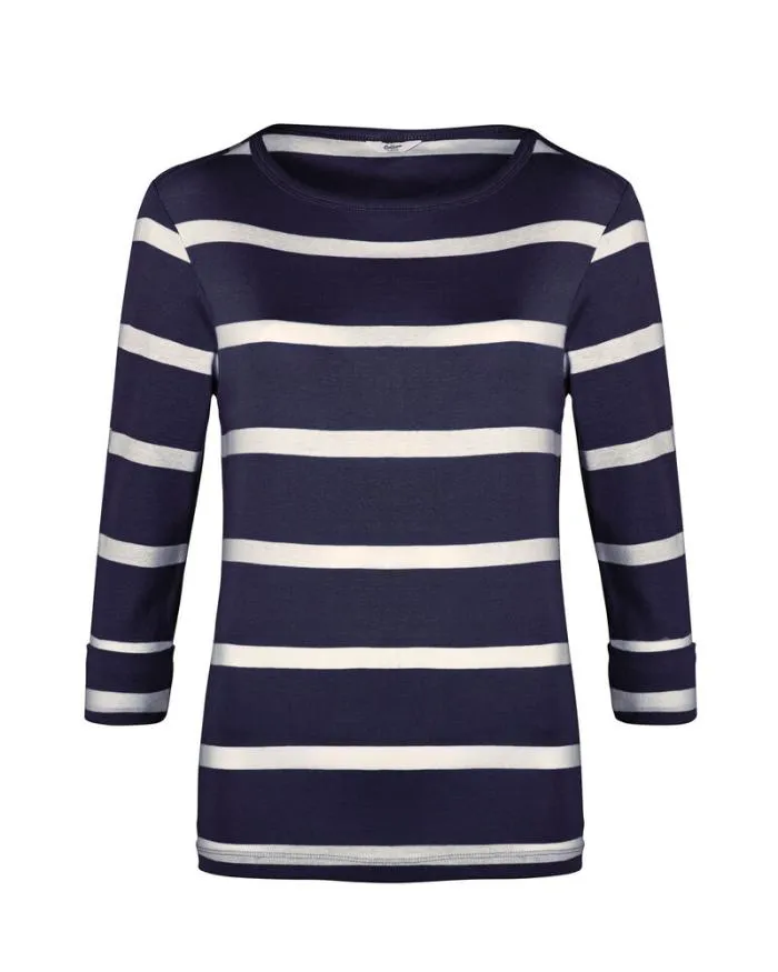 Cotton Traders Tops and TShirts Wrinkle Free Sleeve Boat Neck Stripe Jersey Top 8211 Women