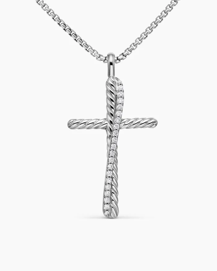 Crossover Cross Necklace In Sterling Silver With Diamonds 356mm Women David Yurman Pendant Crossover Cross Necklace In Sterling Silver With Diamonds 356mm Women David Yurman Pendant