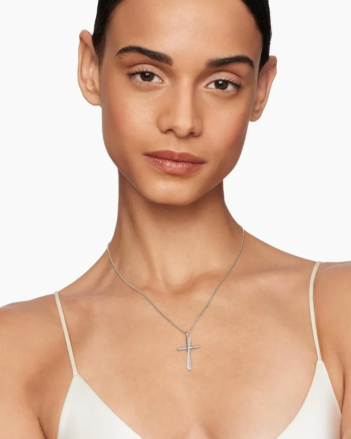 Crossover Cross Necklace In Sterling Silver With Diamonds 356mm Women David Yurman Pendant Crossover Cross Necklace In Sterling Silver With Diamonds 356mm Women David Yurman Pendant