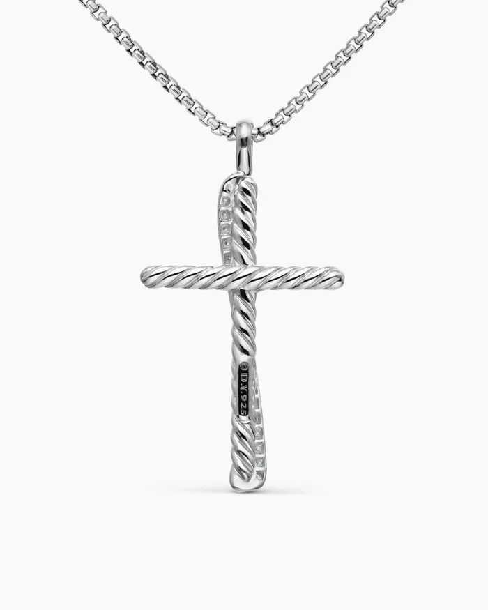 Crossover Cross Necklace In Sterling Silver With Diamonds 356mm Women David Yurman Pendant Crossover Cross Necklace In Sterling Silver With Diamonds 356mm Women David Yurman Pendant