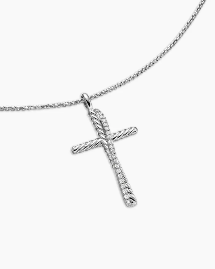 Crossover Cross Necklace In Sterling Silver With Diamonds 356mm Women David Yurman Pendant Crossover Cross Necklace In Sterling Silver With Diamonds 356mm Women David Yurman Pendant