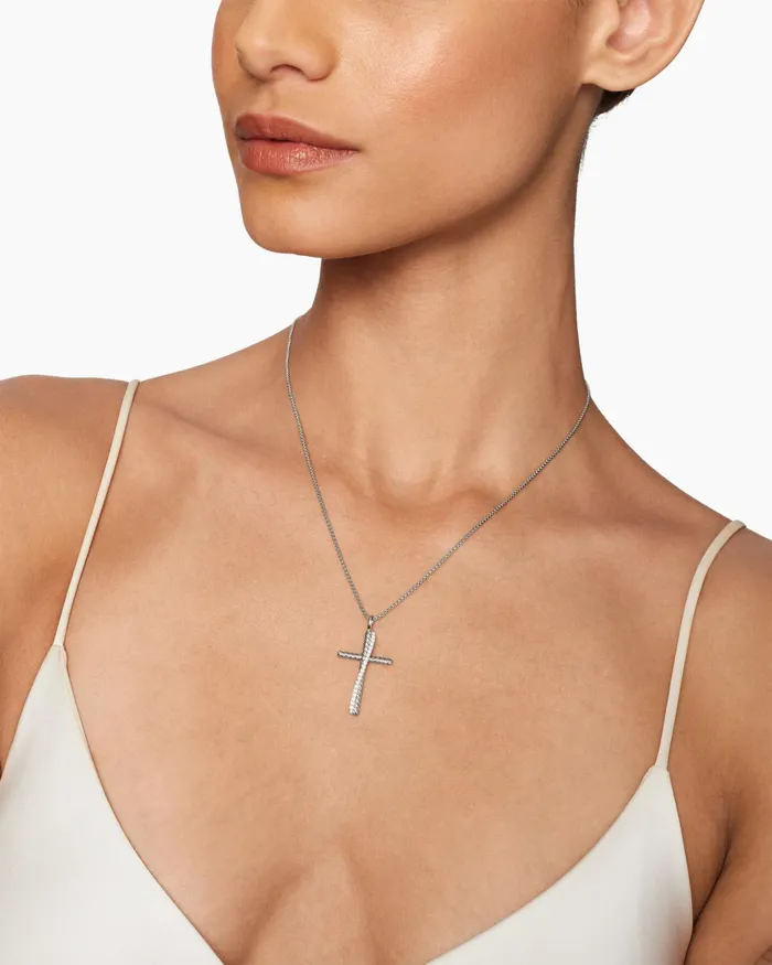 Crossover Cross Necklace In Sterling Silver With Diamonds 356mm Women David Yurman Pendant Crossover Cross Necklace In Sterling Silver With Diamonds 356mm Women David Yurman Pendant