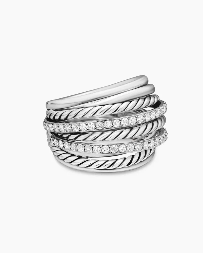 Crossover Dome Ring In Sterling Silver With Diamonds 18mm Women David Yurman Statement Crossover Dome Ring In Sterling Silver With Diamonds 18mm Women David Yurman Statement