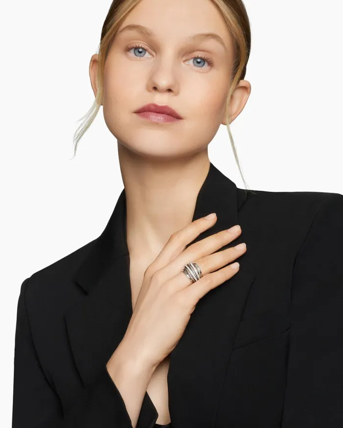 Crossover Dome Ring In Sterling Silver With Diamonds 18mm Women David Yurman Statement Crossover Dome Ring In Sterling Silver With Diamonds 18mm Women David Yurman Statement