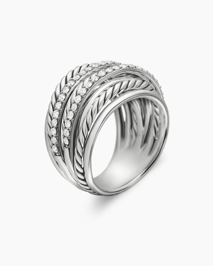Crossover Dome Ring In Sterling Silver With Diamonds 18mm Women David Yurman Statement Crossover Dome Ring In Sterling Silver With Diamonds 18mm Women David Yurman Statement