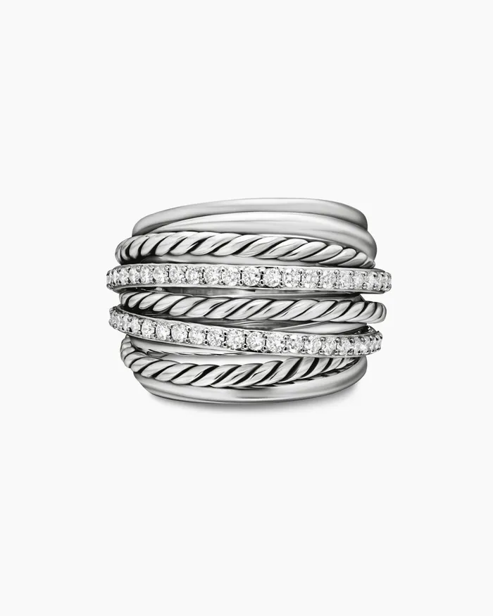 Crossover Dome Ring In Sterling Silver With Diamonds 18mm Women David Yurman Statement Crossover Dome Ring In Sterling Silver With Diamonds 18mm Women David Yurman Statement