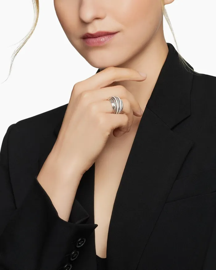 Crossover Dome Ring In Sterling Silver With Diamonds 18mm Women David Yurman Statement Crossover Dome Ring In Sterling Silver With Diamonds 18mm Women David Yurman Statement