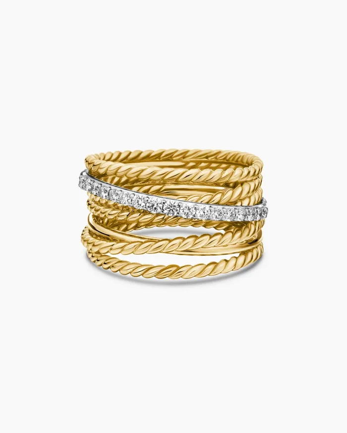 Crossover Ring In 18K Yellow Gold With Diamonds 12mm Women David Yurman Statement Crossover Ring In 18K Yellow Gold With Diamonds 12mm Women David Yurman Statement