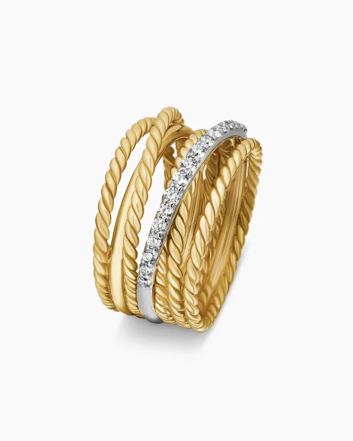 Crossover Ring In 18K Yellow Gold With Diamonds 12mm Women David Yurman Statement Crossover Ring In 18K Yellow Gold With Diamonds 12mm Women David Yurman Statement