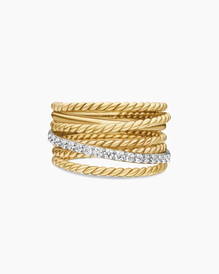 Crossover Ring In 18K Yellow Gold With Diamonds 12mm Women David Yurman Statement Crossover Ring In 18K Yellow Gold With Diamonds 12mm Women David Yurman Statement