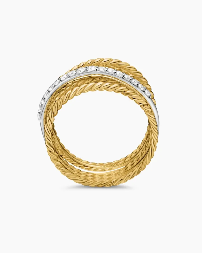 Crossover Ring In 18K Yellow Gold With Diamonds 12mm Women David Yurman Statement Crossover Ring In 18K Yellow Gold With Diamonds 12mm Women David Yurman Statement