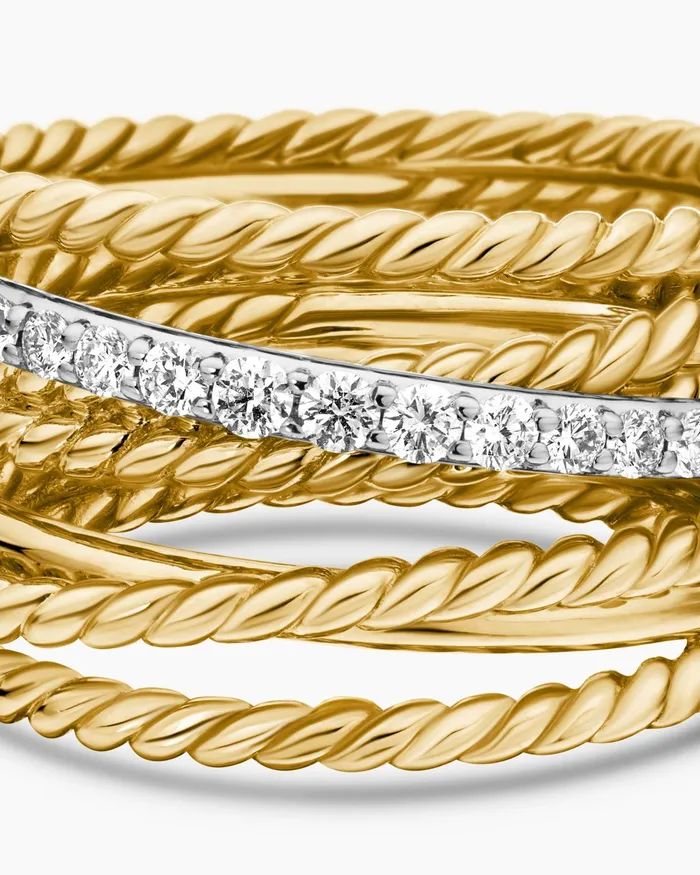 Crossover Ring In 18K Yellow Gold With Diamonds 12mm Women David Yurman Statement Crossover Ring In 18K Yellow Gold With Diamonds 12mm Women David Yurman Statement