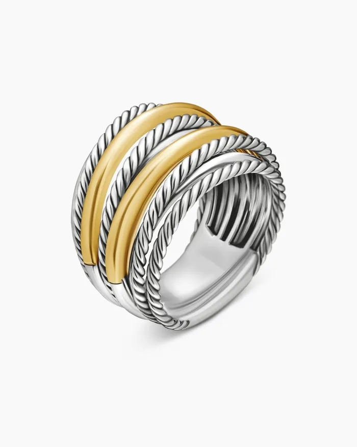 Crossover Ring In Sterling Silver With 18K Yellow Gold 178mm Women David Yurman Statement Crossover Ring In Sterling Silver With 18K Yellow Gold 178mm Women David Yurman Statement