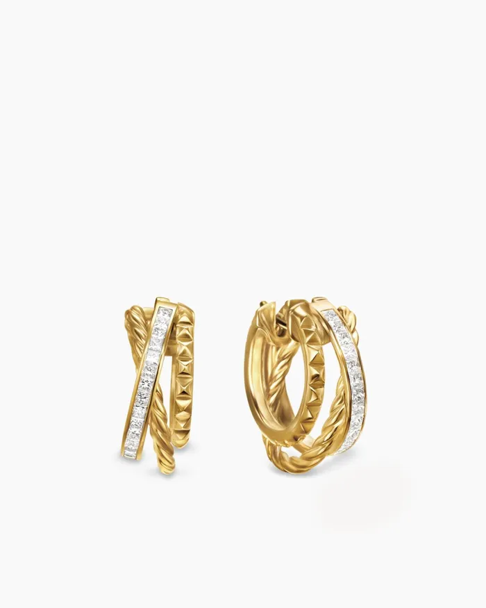 Crossover Trio Multi Row Hoop Earrings In 18K Yellow Gold With Diamonds 18mm Women David Yurman Hoop Crossover Trio Multi Row Hoop Earrings In 18K Yellow Gold With Diamonds 18mm Women David Yurman Hoop
