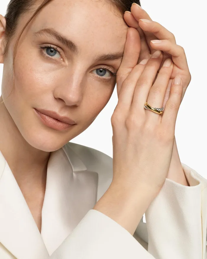 Crossover Two Row Ring In Sterling Silver With 14K Yellow Gold 75mm Women David Yurman Band