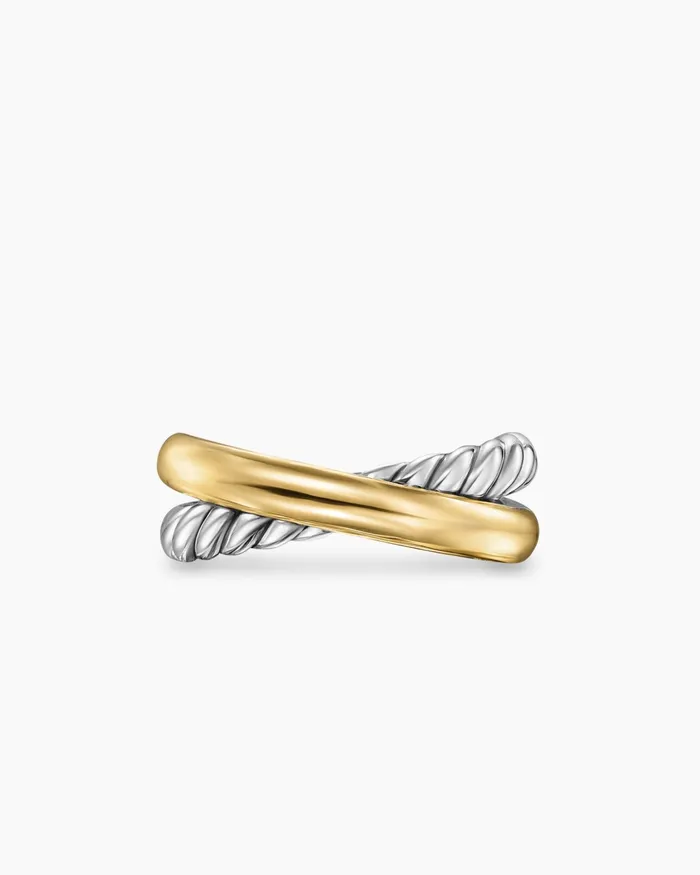 Crossover Two Row Ring In Sterling Silver With 14K Yellow Gold 75mm Women David Yurman Band