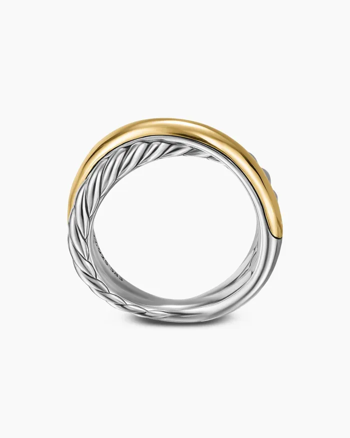 Crossover Two Row Ring In Sterling Silver With 14K Yellow Gold 75mm Women David Yurman Band