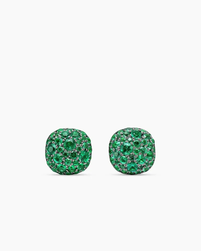 Cushion Stud Earrings In 18K White Gold With Pav Emeralds 8mm Women David Yurman Stud Cushion Stud Earrings In 18K White Gold With Pav Emeralds 8mm Women David Yurman Stud