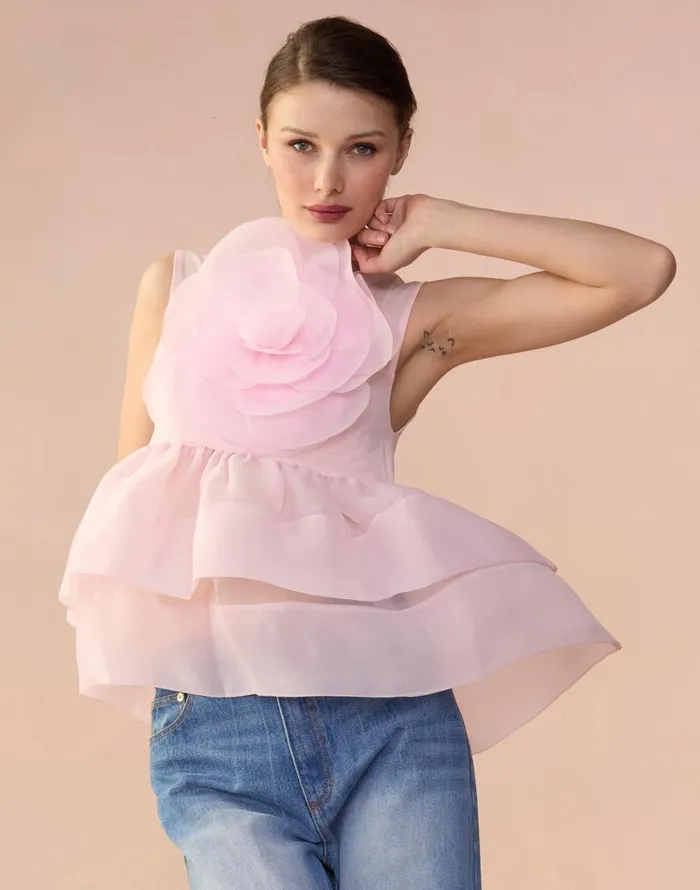 Cynthia Rowley Chloe Organza Flower Top Women Tops