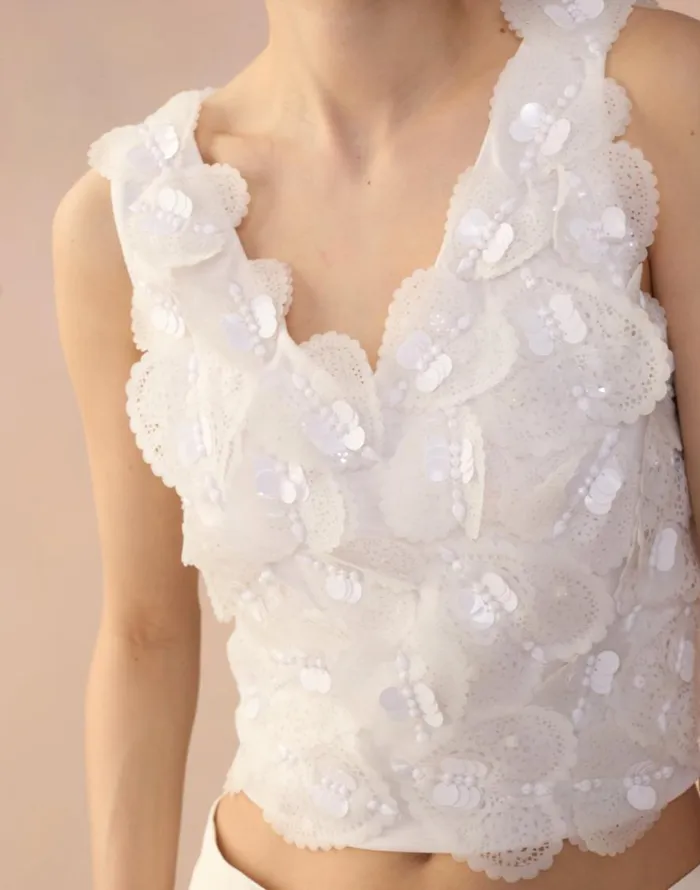 Cynthia Rowley Elle Embellished Hearts Top Women Tops