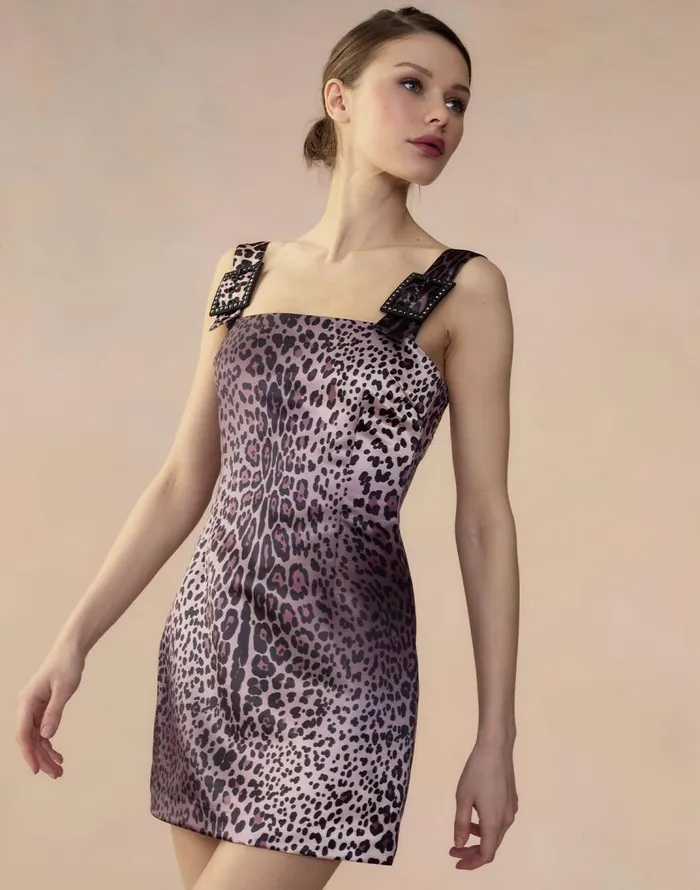 Cynthia Rowley Leopardess Satin Dress Women Dresses