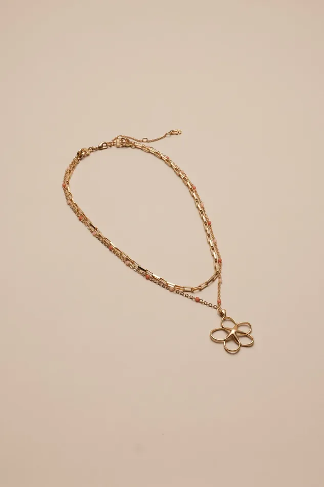 Daisy Beaded Layer Necklace Gold Women Lucky Brand Jewelry