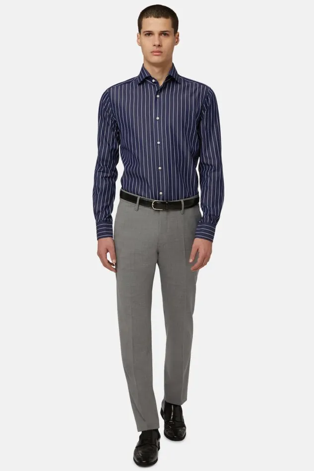Dress Shirts Men Boggi Milano Regular Fit Blue Striped Cotton Shirt Blue