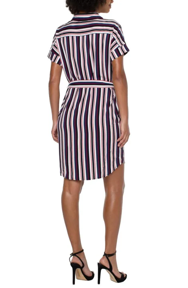 DRESSES Women Liverpool Los Angeles BELTED SHIRT DRESS Navy Lollipop Red Bold Stripe