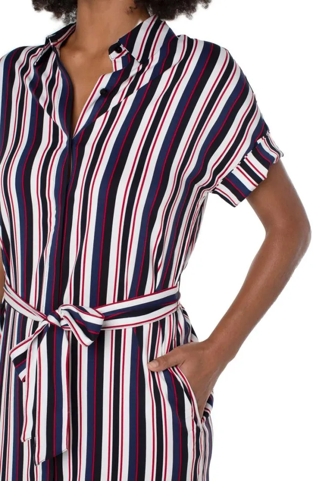 DRESSES Women Liverpool Los Angeles BELTED SHIRT DRESS Navy Lollipop Red Bold Stripe