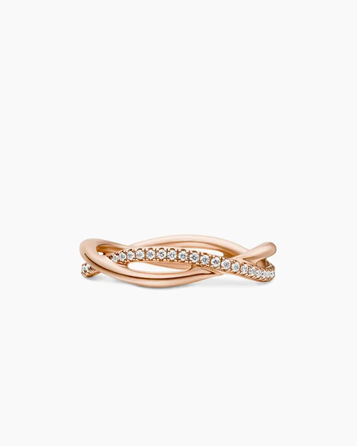 DY Infinity Band Ring In 18K Rose Gold With Diamonds 418mm Women David Yurman Band DY Infinity Band Ring In 18K Rose Gold With Diamonds 418mm Women David Yurman Band