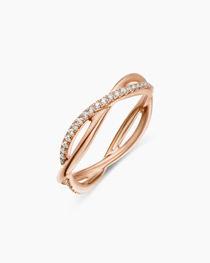 DY Infinity Band Ring In 18K Rose Gold With Diamonds 418mm Women David Yurman Band DY Infinity Band Ring In 18K Rose Gold With Diamonds 418mm Women David Yurman Band