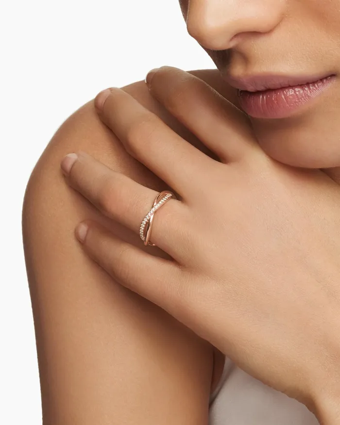 DY Infinity Band Ring In 18K Rose Gold With Diamonds 418mm Women David Yurman Band DY Infinity Band Ring In 18K Rose Gold With Diamonds 418mm Women David Yurman Band