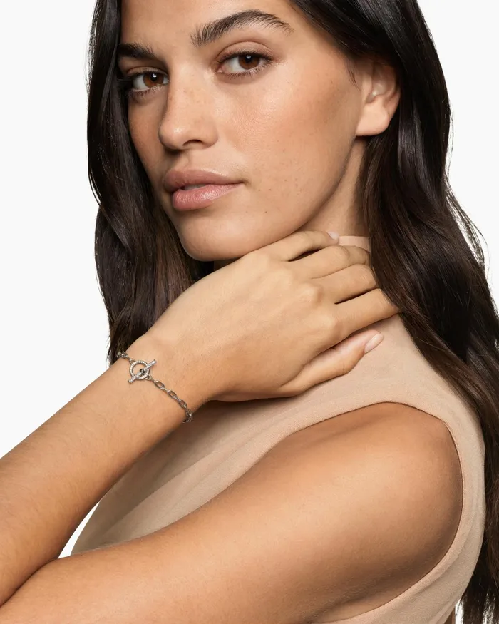 DY Madison Pav Toggle Chain Bracelet In Sterling Silver With Diamonds 3mm Women David Yurman Chain DY Madison Pav Toggle Chain Bracelet In Sterling Silver With Diamonds 3mm Women David Yurman Chain