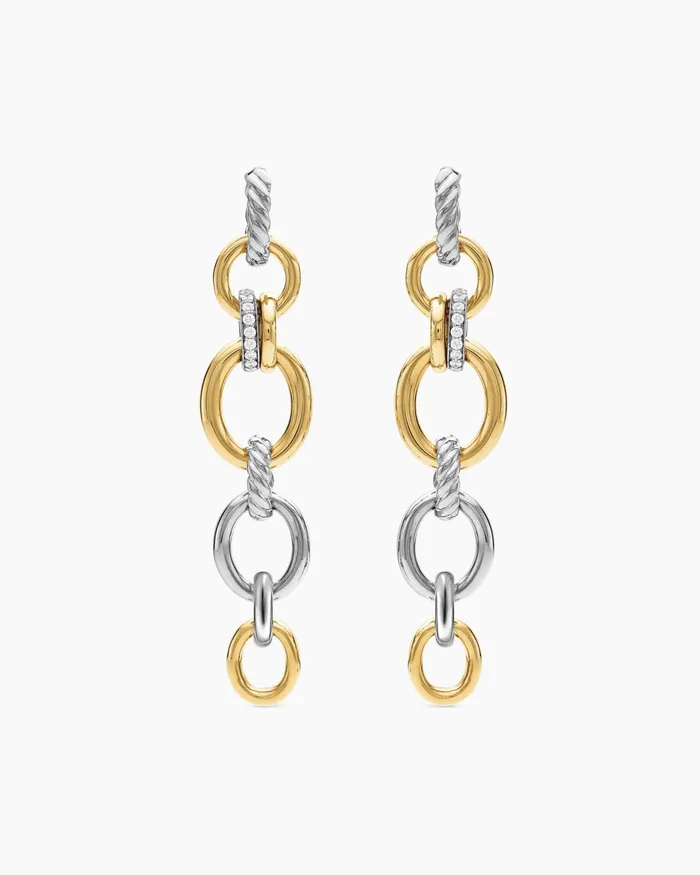 DY Mercer Linked Drop Earrings In Sterling Silver With 18K Yellow Gold And Diamonds 68mm Women David Yurman Drop DY Mercer Linked Drop Earrings In Sterling Silver With 18K Yellow Gold And Diamonds 68mm Women David Yurman Drop
