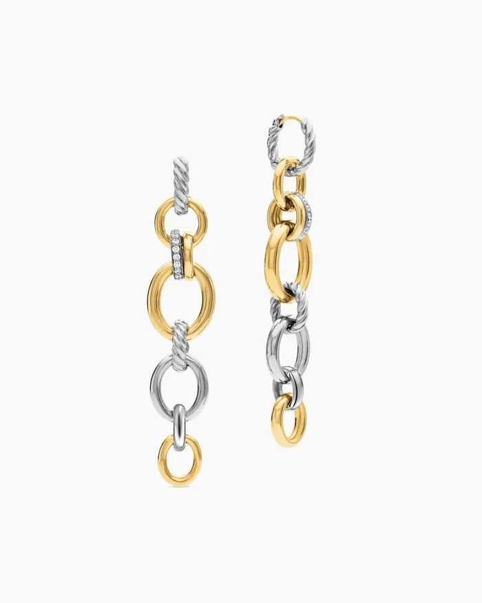 DY Mercer Linked Drop Earrings In Sterling Silver With 18K Yellow Gold And Diamonds 68mm Women David Yurman Drop DY Mercer Linked Drop Earrings In Sterling Silver With 18K Yellow Gold And Diamonds 68mm Women David Yurman Drop