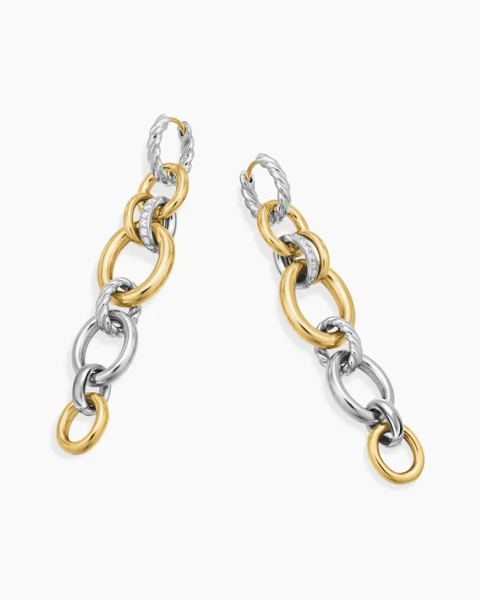 DY Mercer Linked Drop Earrings In Sterling Silver With 18K Yellow Gold And Diamonds 68mm Women David Yurman Drop DY Mercer Linked Drop Earrings In Sterling Silver With 18K Yellow Gold And Diamonds 68mm Women David Yurman Drop