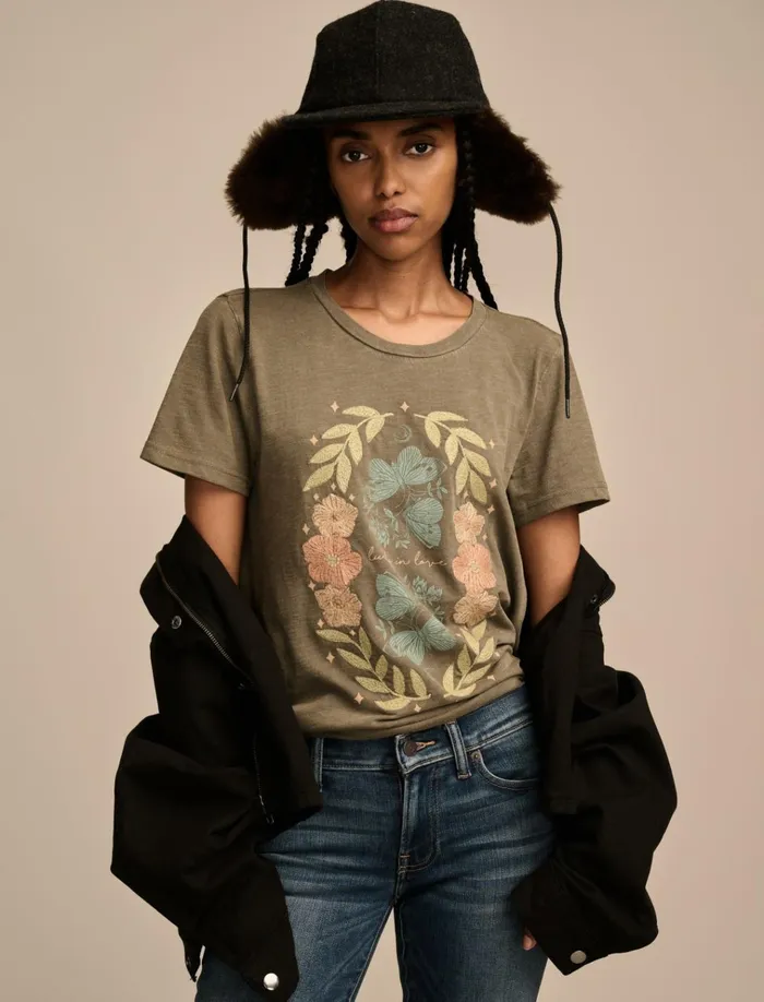 Embroidered Butterfly Floral Classic Crew Bungee Cord Women Lucky Brand Graphic Tees Embroidered Butterfly Floral Classic Crew Bungee Cord Women Lucky Brand Graphic Tees