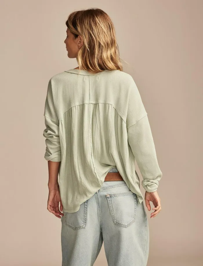 Fabric Mix Long Sleeve Tunic Aqua Gray Women Lucky Brand Blouses